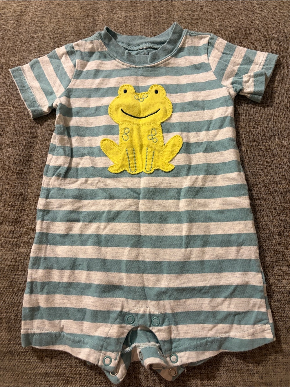 Striped Baby Romper with Frog Applique
